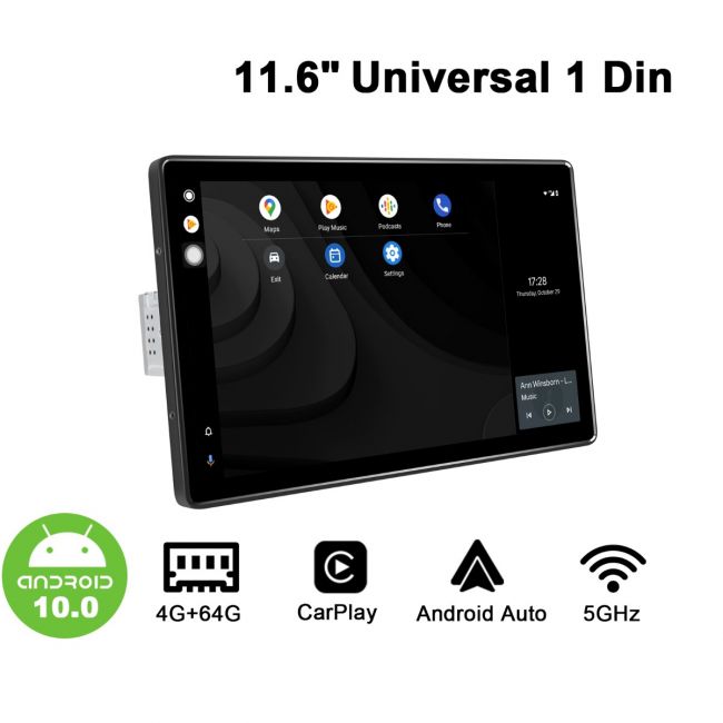 JOYING Newest 11.6 Inch Single Din Android Auto Radio With Full-fit  1920X1080 Screen 8GB+128GB