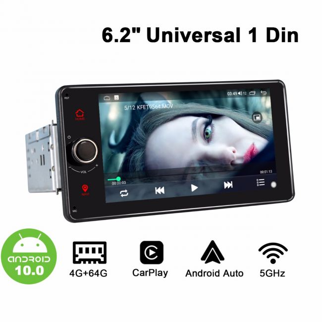 Android 10.0 Car Radio for 6.2 Single Din Head Unit with Physical Buttons