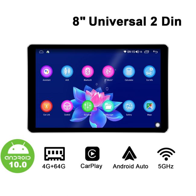 8-Core 4GB+64GB Double Din Android Car Stereo Radio Apple Carplay & Android  Auto,10 Inch IPS Touch Screen Car Radio with Bluetooth,GPS in-Dash