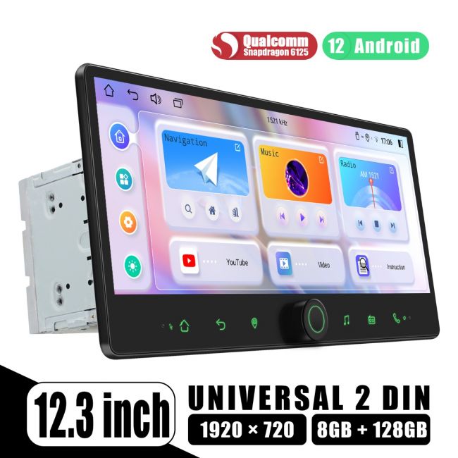 13.3 inch Android Car Stereo Tounch Screen Universal Double Din 6+128GB  Rotatable Carplay Radio 