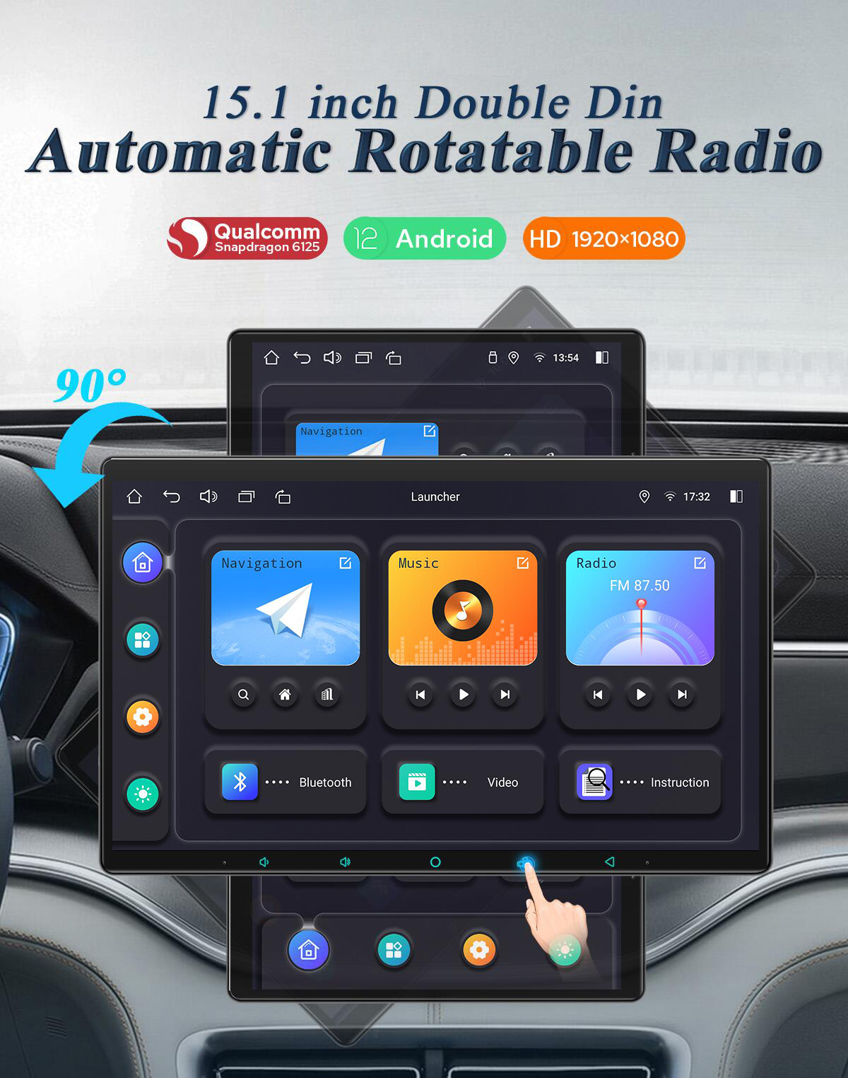  JOYING 15.1-Inch Auto- Rotatable Universal Car Stereo Radio 1920*1080P GPS Navi  