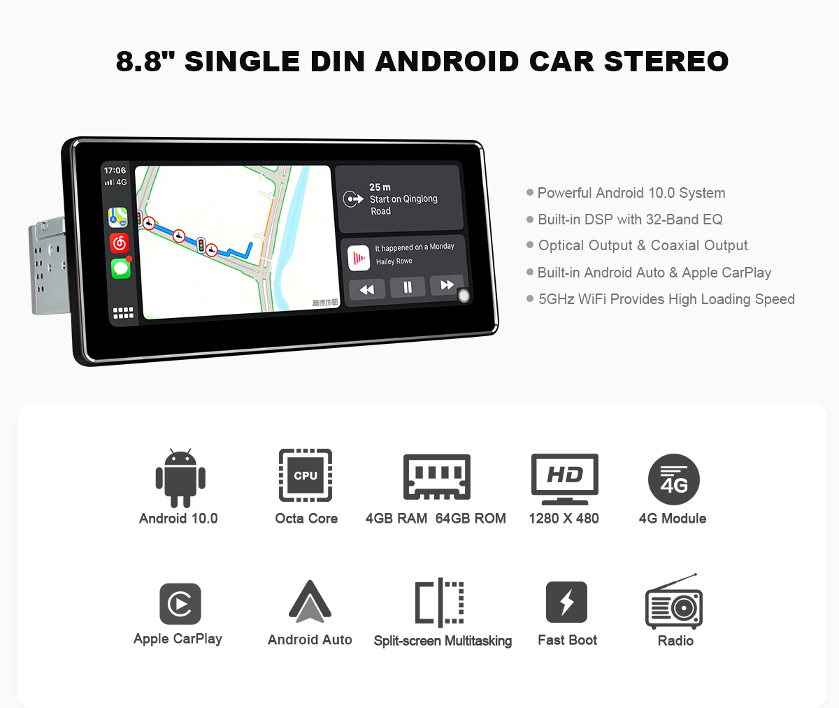 8.8 Inch 1 Din Android 10 System 