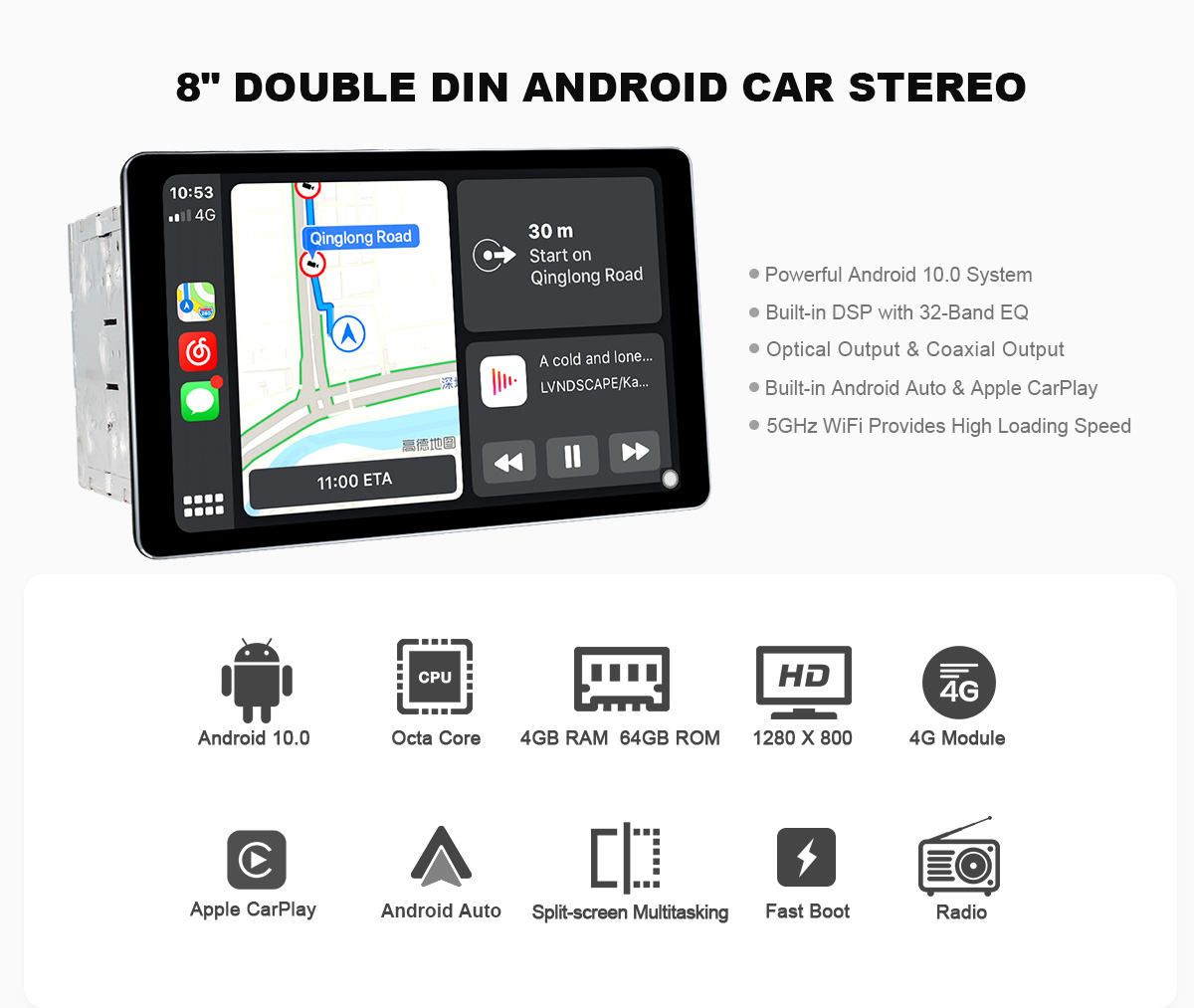  Android 10.0 Double Din Car Stereo