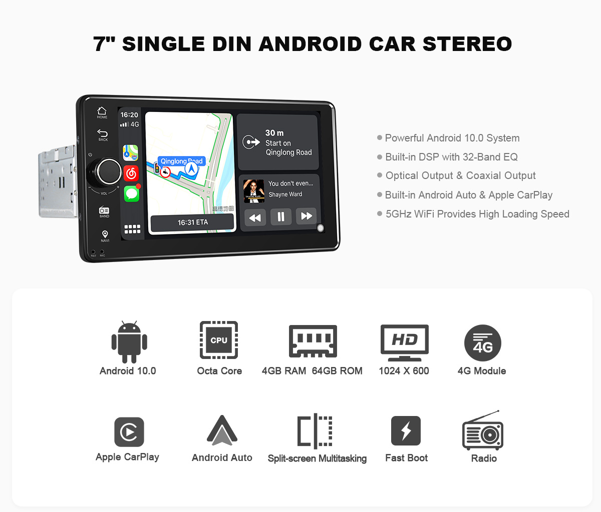  Android 10.0 1 Din Head Unit